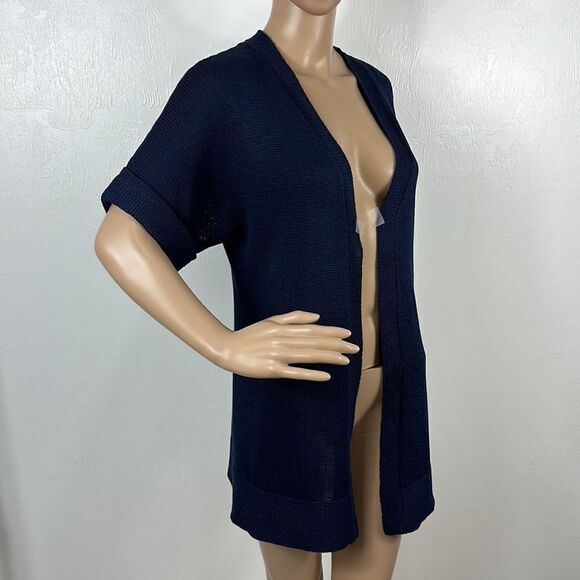 Lilly Pulitzer Cotton Navy Blue Open Front Short Sleeve Knit Cardigan Size S - Picture 2 of 8
